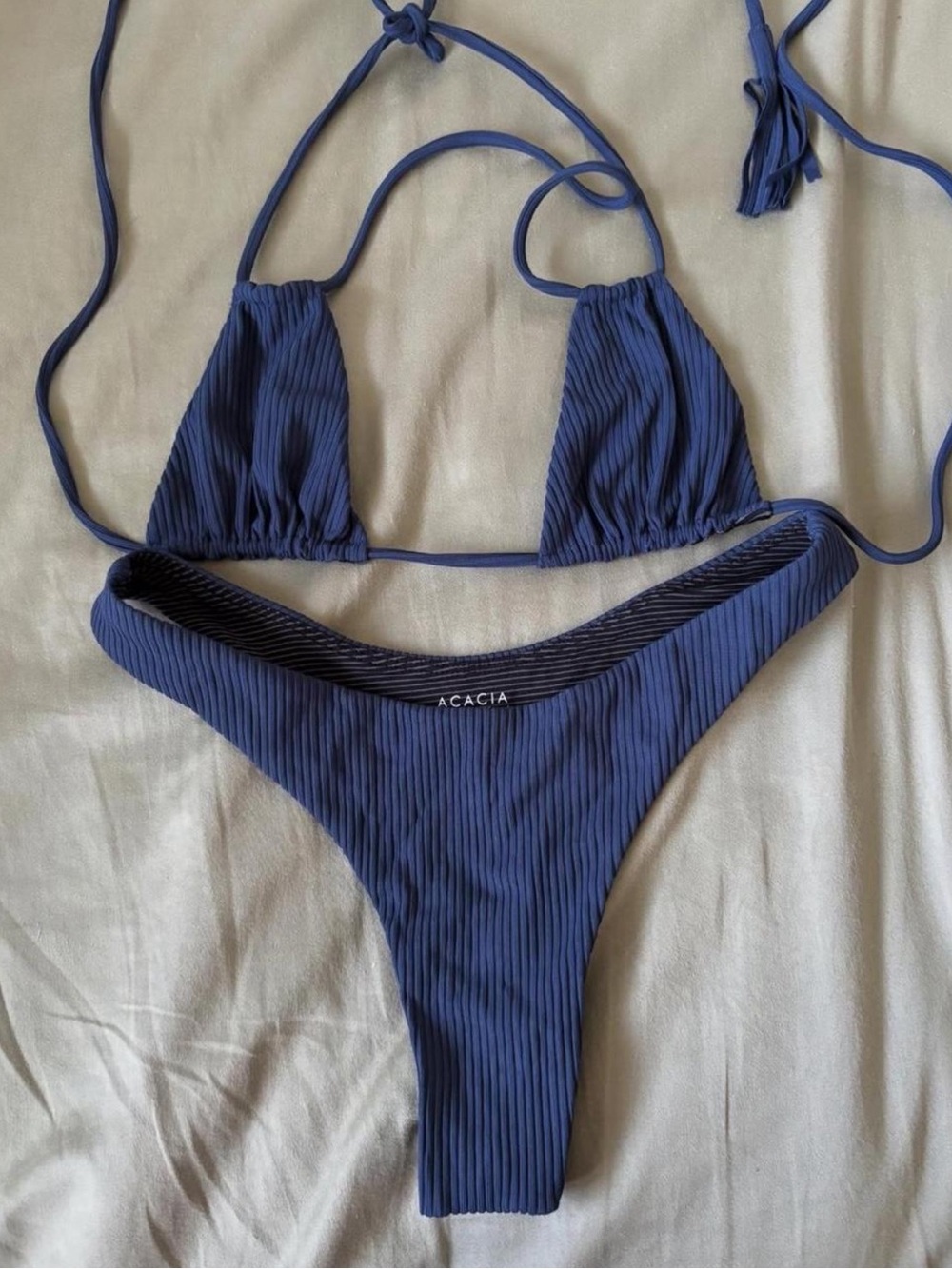 acacia swimwear Ribbed Navy Triangle Bikini Set